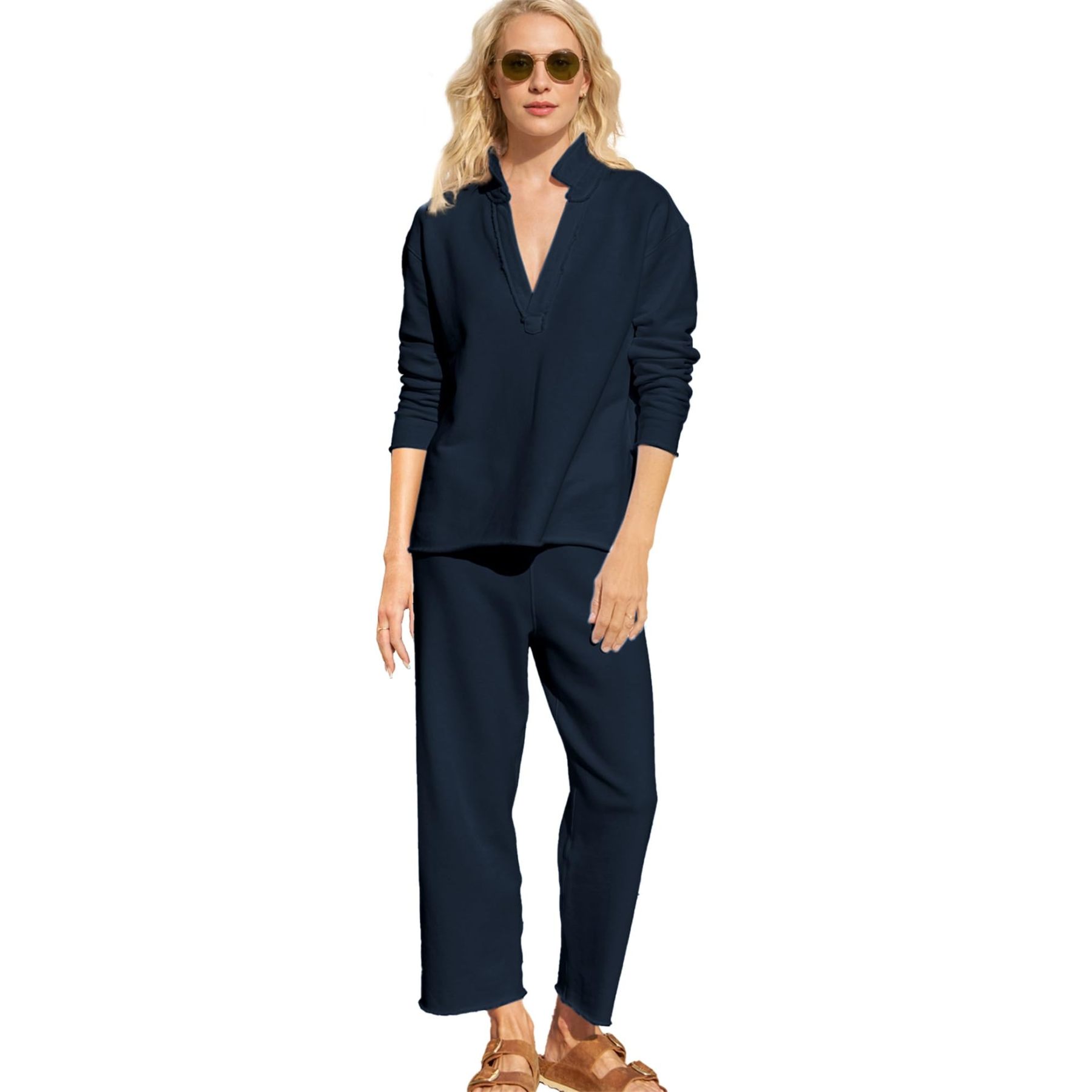 V Neck Pullover Sweatshirts Wide Leg Pants Set (Buy 2 Free Shipping)