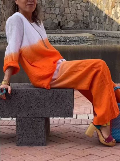 Last Day 49% OFF🔥Chic Cotton Linen Gradient Two-Piece Set(Buy 2 Free Shipping)