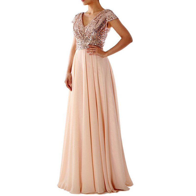 Elegant Sequin Pleated Maxi Evening Dress (Buy 2 Free Shipping)