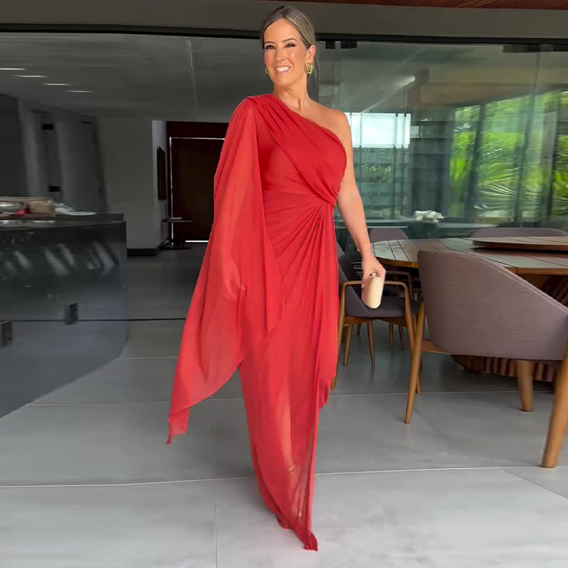 Elegant One-Shoulder Draped Evening Dress