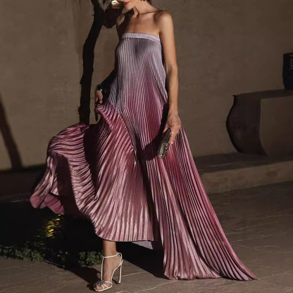 Pleated Irregular Hem Maxi Dress (Buy 2 Free Shipping)