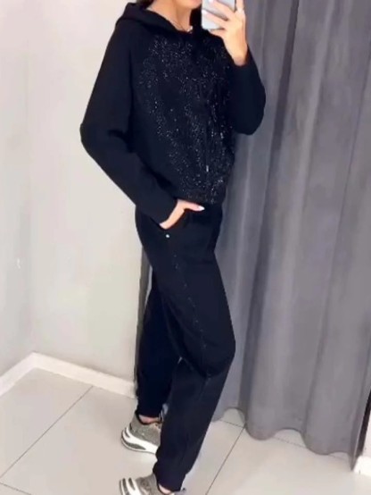 Cozy Knit Set with Sequin Panel Pullover and Tapered Pants (Buy 2 Free Shipping)