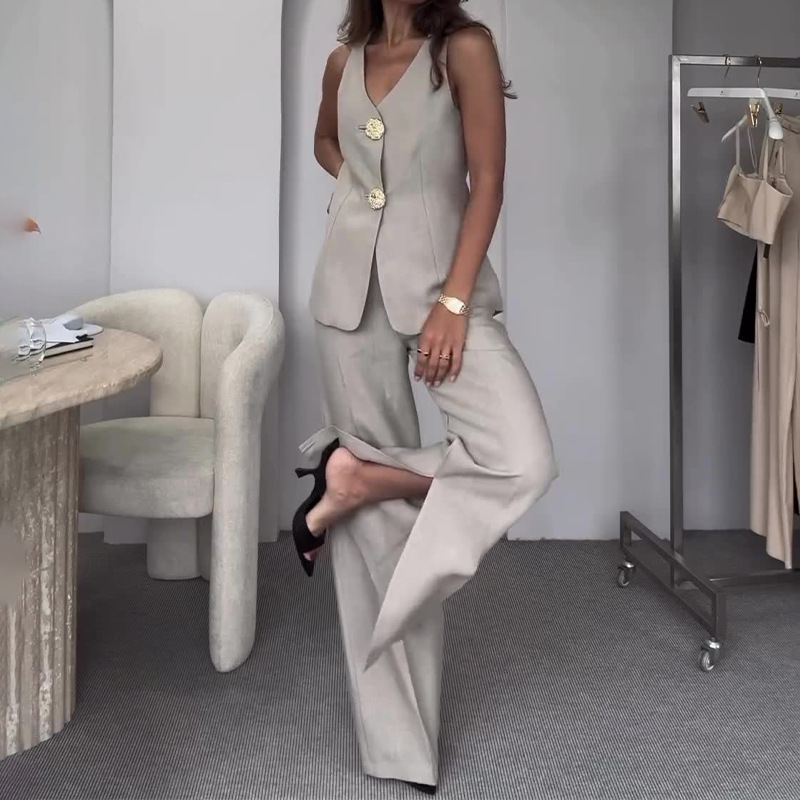 Gold Button Vest & City Pants 2 Pieces Set Suit