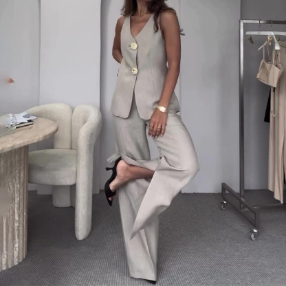 Gold Button Vest & City Pants 2 Pieces Set Suit