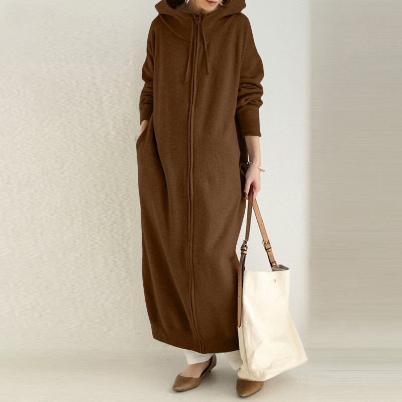 Cozy Hooded Zip-Up Maxi Sweatshirt Dress (Buy 2 Free Shipping)