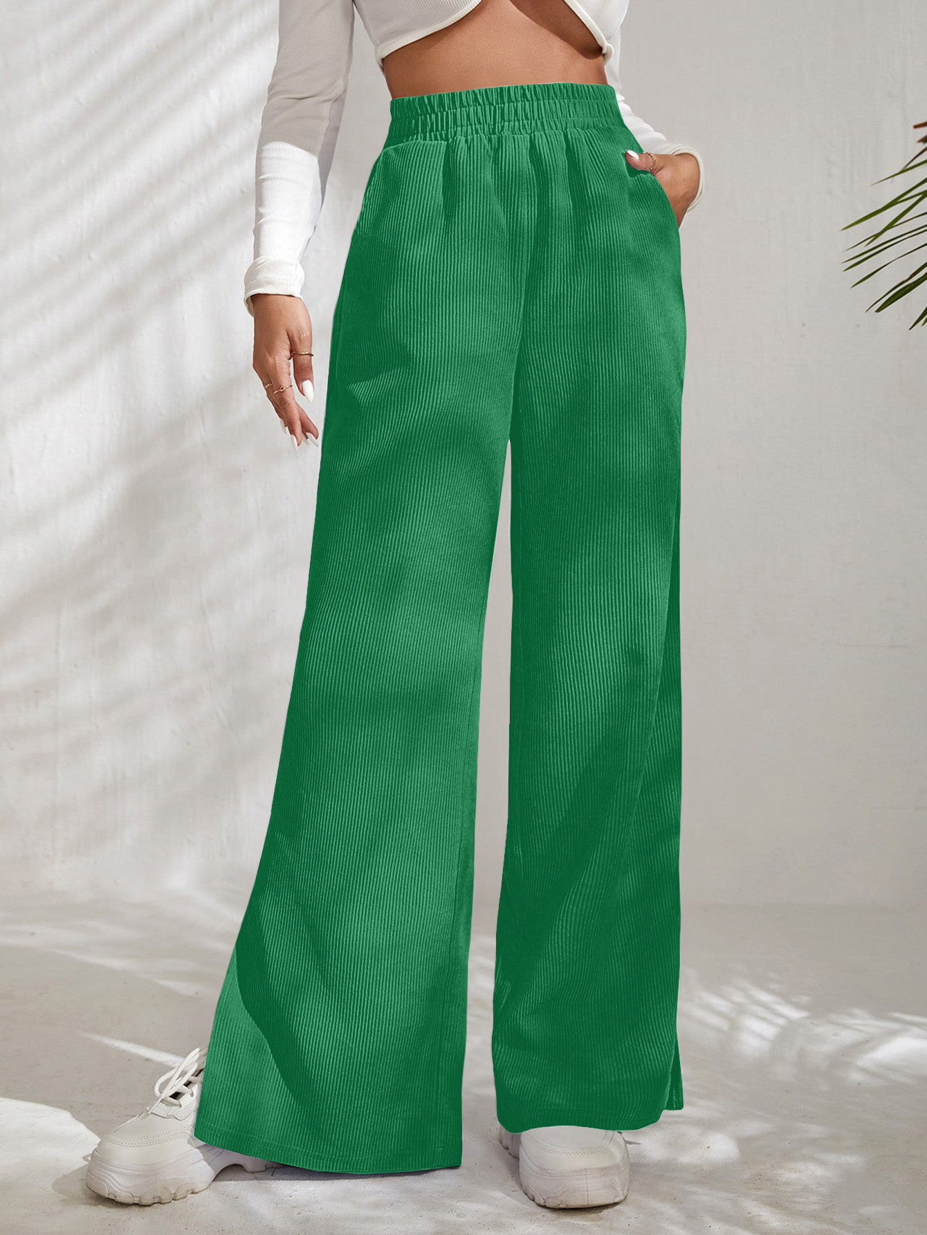 High Waist Corduroy Split Hem Wide Leg Pants (Buy 2 Free Shipping)