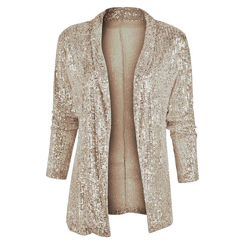 Elegant Sequin Shawl Collar Open Front Blazer Jacket (Buy 2 Free Shipping)