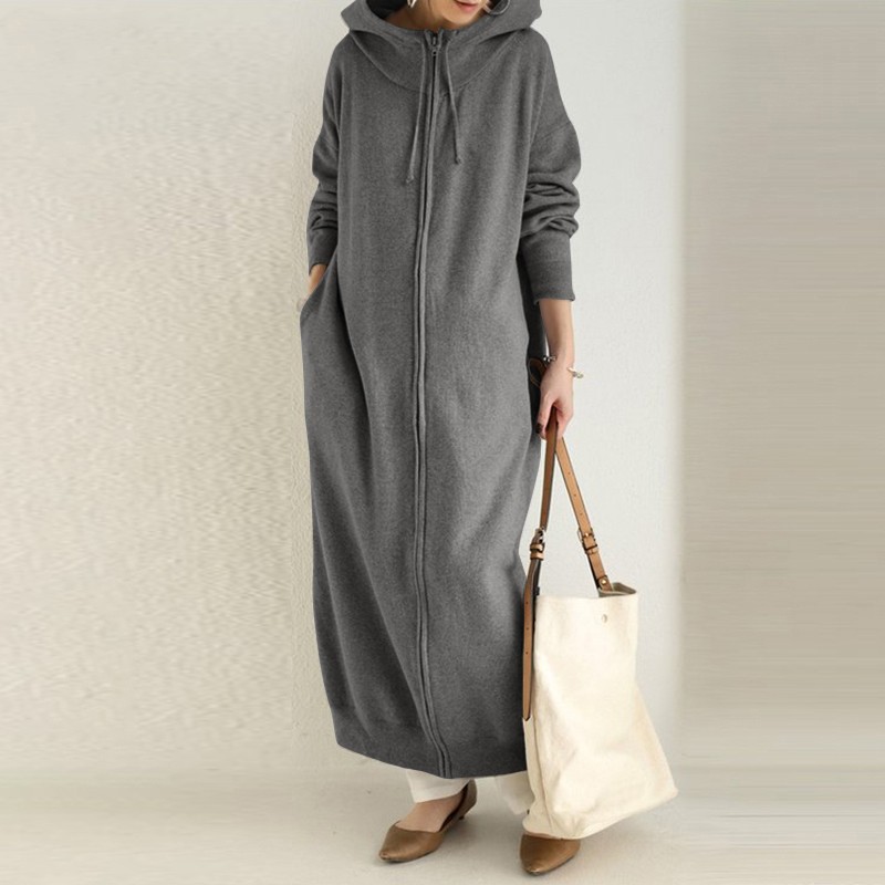 Cozy Hooded Zip-Up Maxi Sweatshirt Dress (Buy 2 Free Shipping)