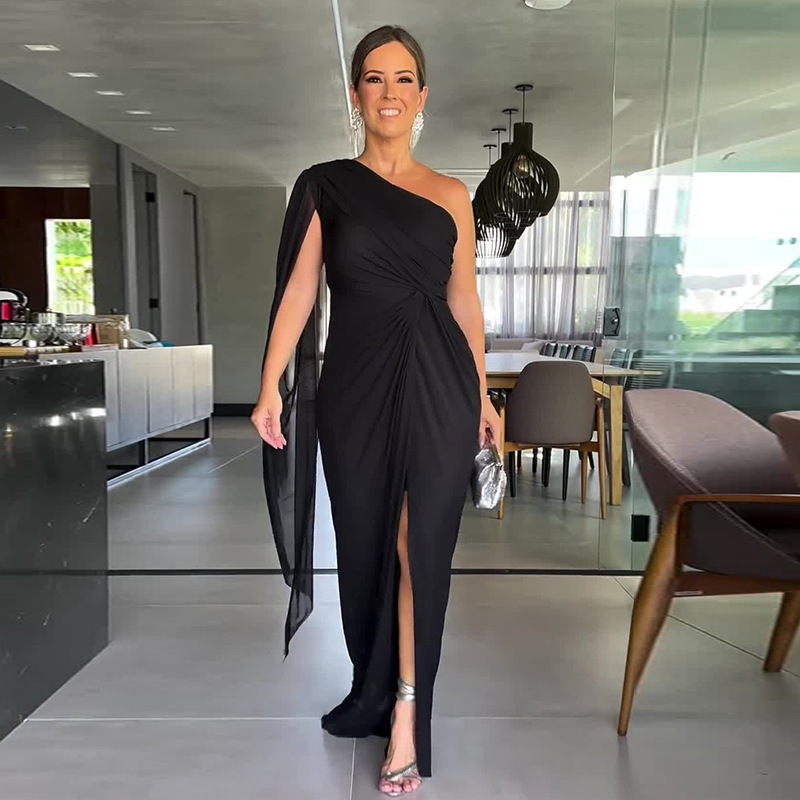 Elegant One-Shoulder Draped Evening Dress