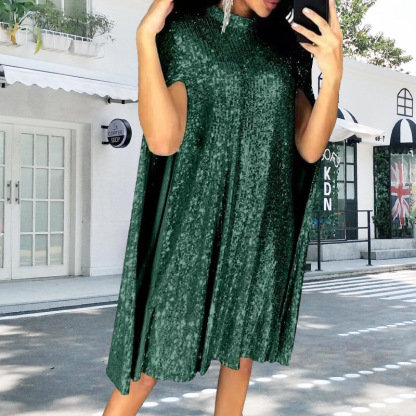 Elegant Sequin Cape Sleeve High Neck Dress (Buy 2 Free Shipping)