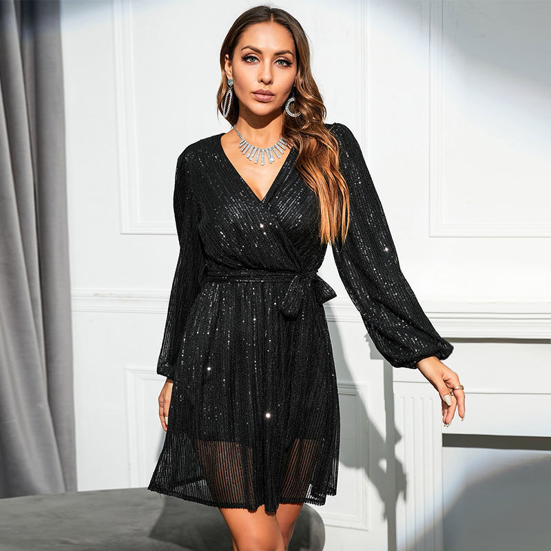 Sequin Cross Over Front Dress (Buy 2 Free Shipping)