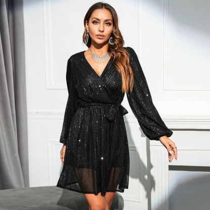 Sequin Cross Over Front Dress (Buy 2 Free Shipping)