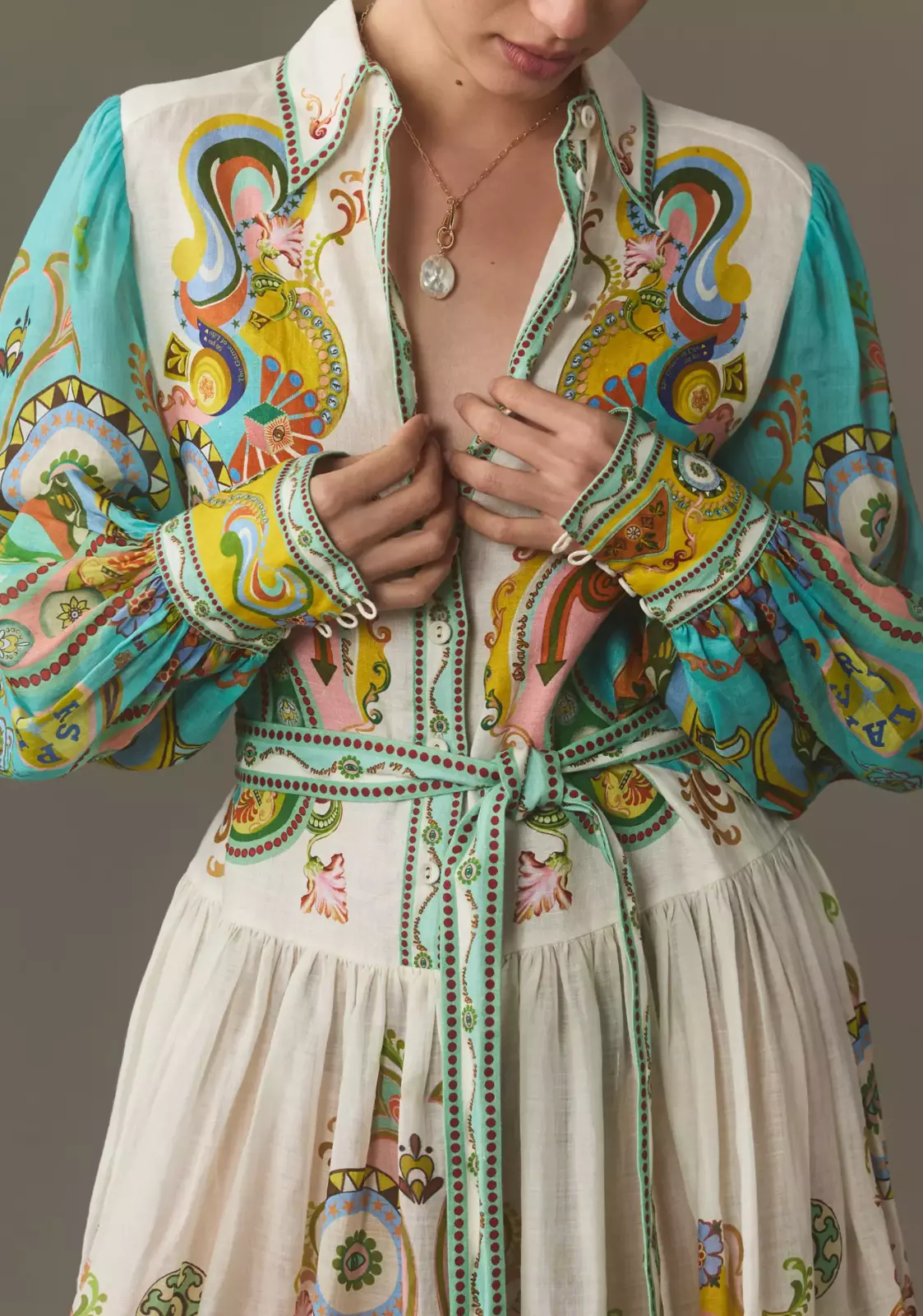 Bohemian Print Belted Midi Shirt Dress (Buy 2 Free Shipping)