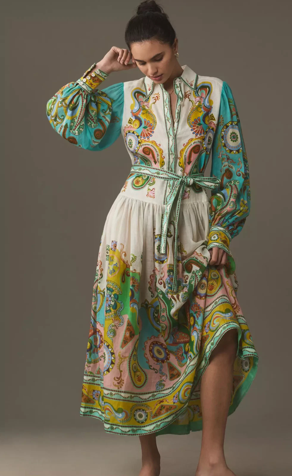 Bohemian Print Belted Midi Shirt Dress (Buy 2 Free Shipping)