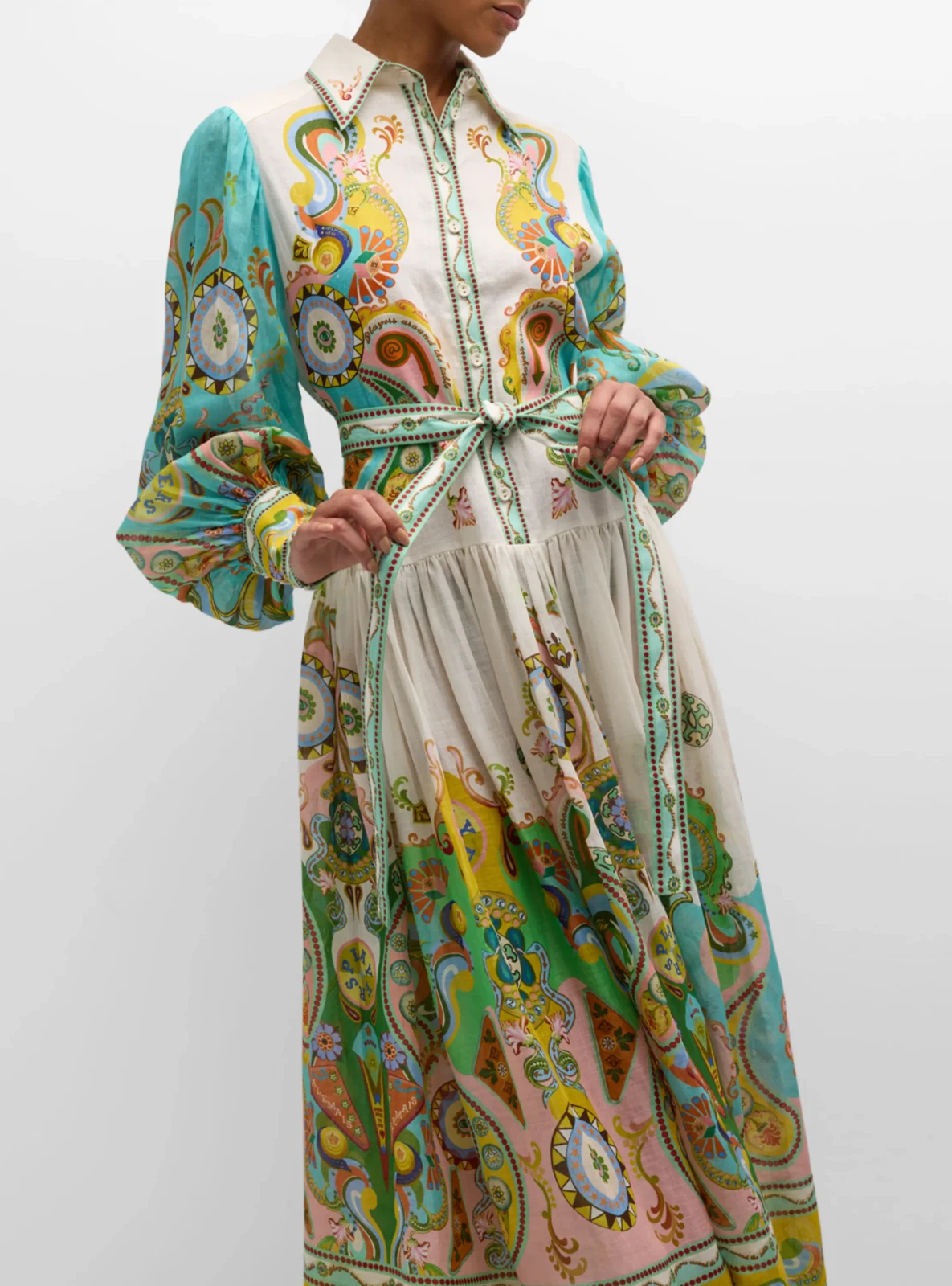 Bohemian Print Belted Midi Shirt Dress (Buy 2 Free Shipping)