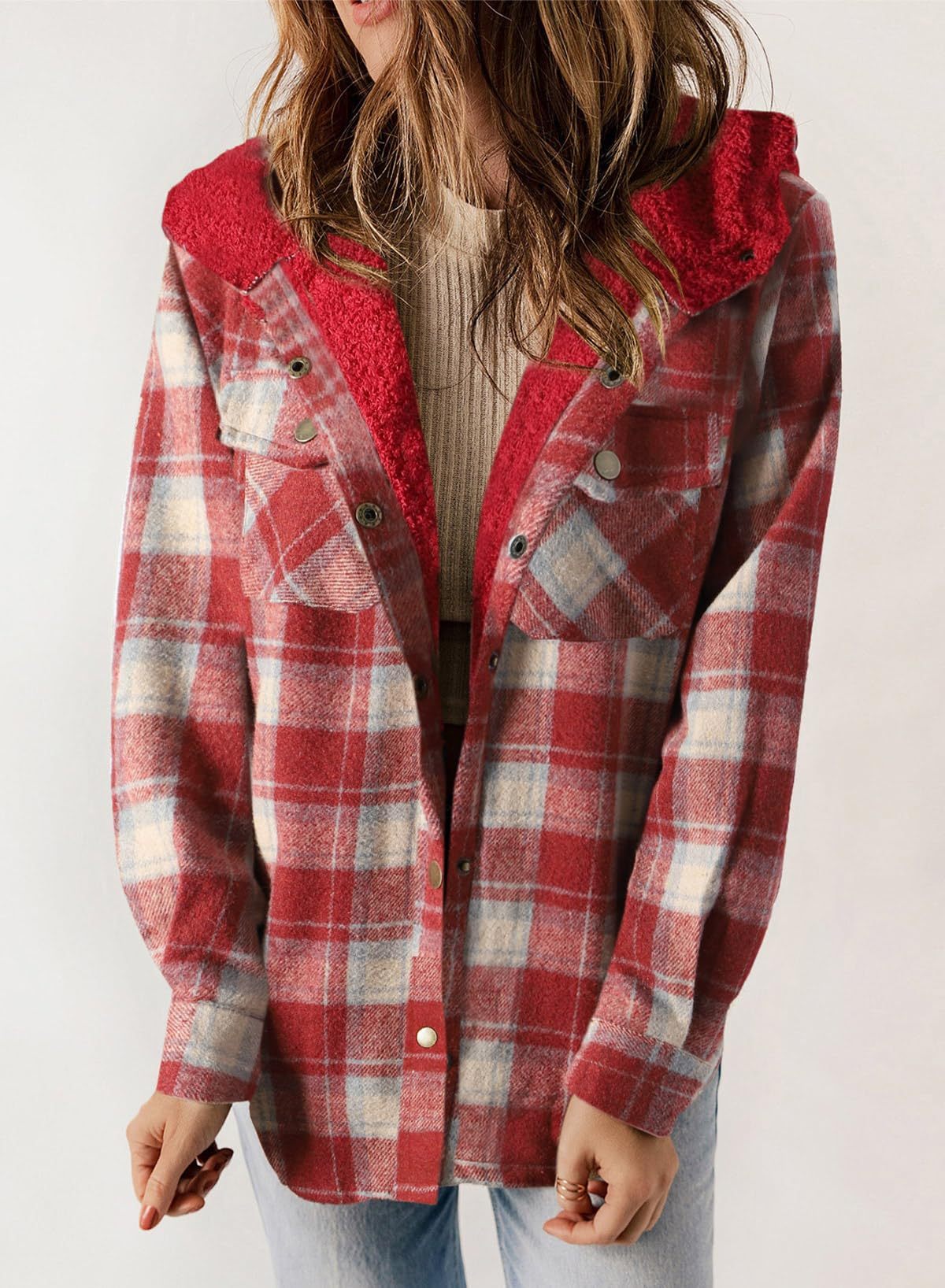 Fall Thickened Flannel Long Sleeve Plaid Jacket Coat with Hood (Buy 2 Free Shipping)