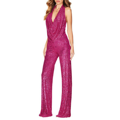 Sequin Halter Boot Cut Jumpsuits (Buy 2 Free Shipping)
