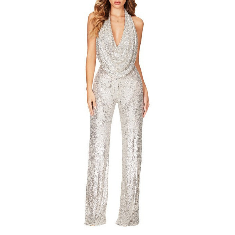 Sequin Halter Boot Cut Jumpsuits (Buy 2 Free Shipping)