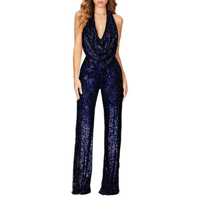 Sequin Halter Boot Cut Jumpsuits (Buy 2 Free Shipping)