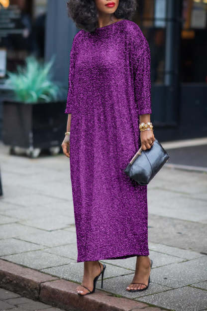 Glittery Sequin Drop Shoulder Maxi Dress (Buy 2 Free Shipping)