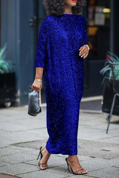 Glittery Sequin Drop Shoulder Maxi Dress (Buy 2 Free Shipping)