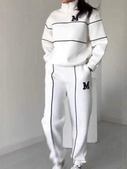 Relaxed Zip Pullover Set with Contrast Trim (Buy 2 Free Shipping)