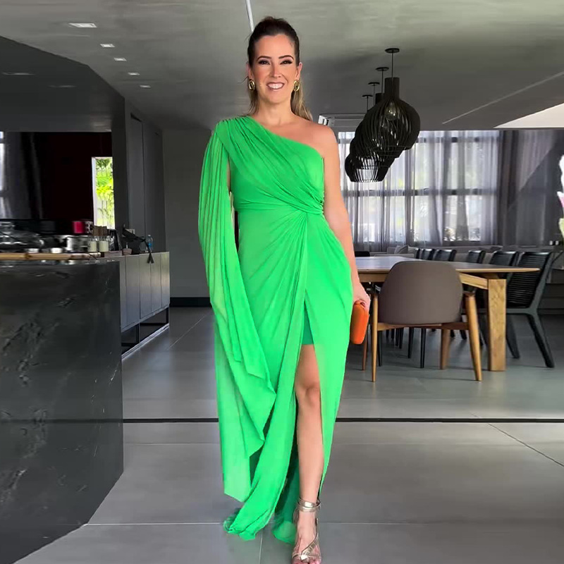 Elegant One-Shoulder Draped Evening Dress