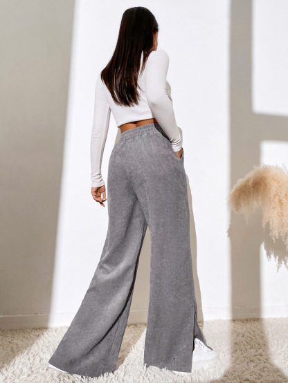 High Waist Corduroy Split Hem Wide Leg Pants (Buy 2 Free Shipping)
