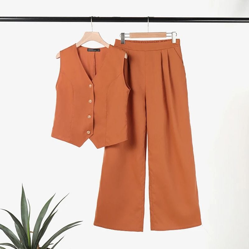 Last Day 49% OFF🔥Button Down Vest and Wide Leg Pants 2 Piece Set (Buy 2 Free Shipping)
