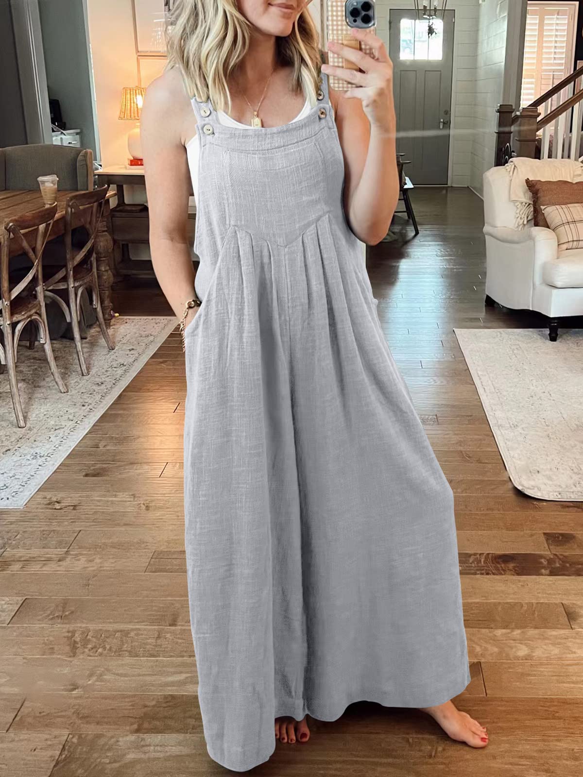 Last Day 48% OFF🔥Women's Sleeveless Wide Leg Jumpsuit with Pockets(Buy 2 Free Shipping)