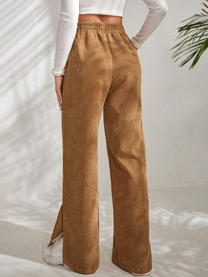 High Waist Corduroy Split Hem Wide Leg Pants (Buy 2 Free Shipping)