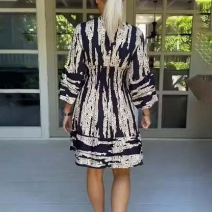 Last Day 49% OFF🔥Bell Bottom Sleeve V-Neck Printed Dress(BUY 2 FREE SHIPPING)