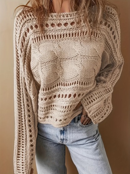 Loose Cable Knit Hollow Out Pullover Sweater