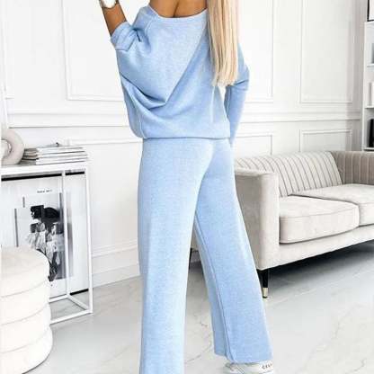 Solid Color Drop Shoulder Pullover and Loose Pants Set (Buy 2 Free Shipping)