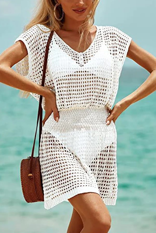 Cover Up V Neck Crochet Beach Dress