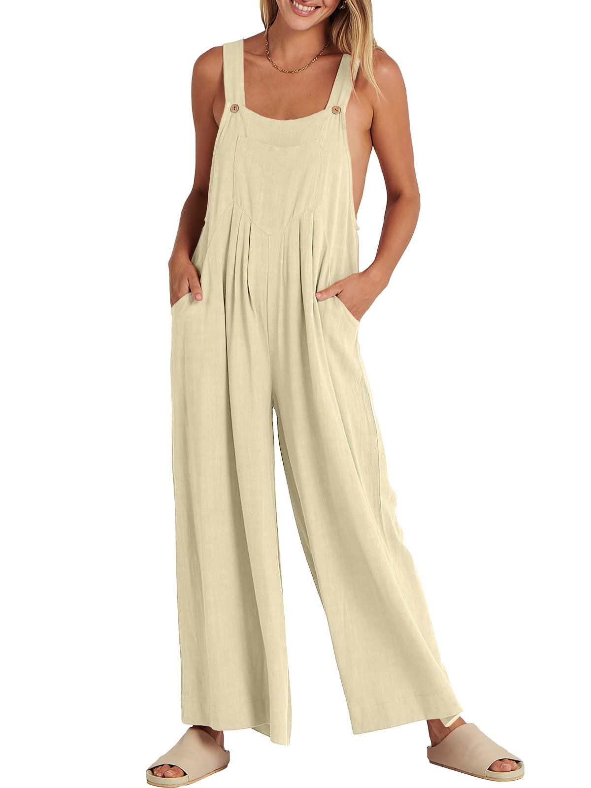 Last Day 48% OFF🔥Women's Sleeveless Wide Leg Jumpsuit with Pockets(Buy 2 Free Shipping)