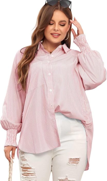 🎁Last Day Sale 50% OFF🏆️Mid-length smocked shirt with striped lapel and oversized drawdown sleeves
