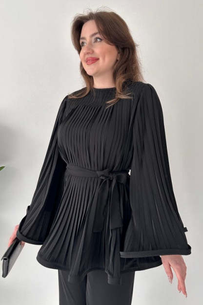 Pleated Bell Sleeve Top and Wide-Leg Pants Two Piece Set (Buy 2 Free Shipping)