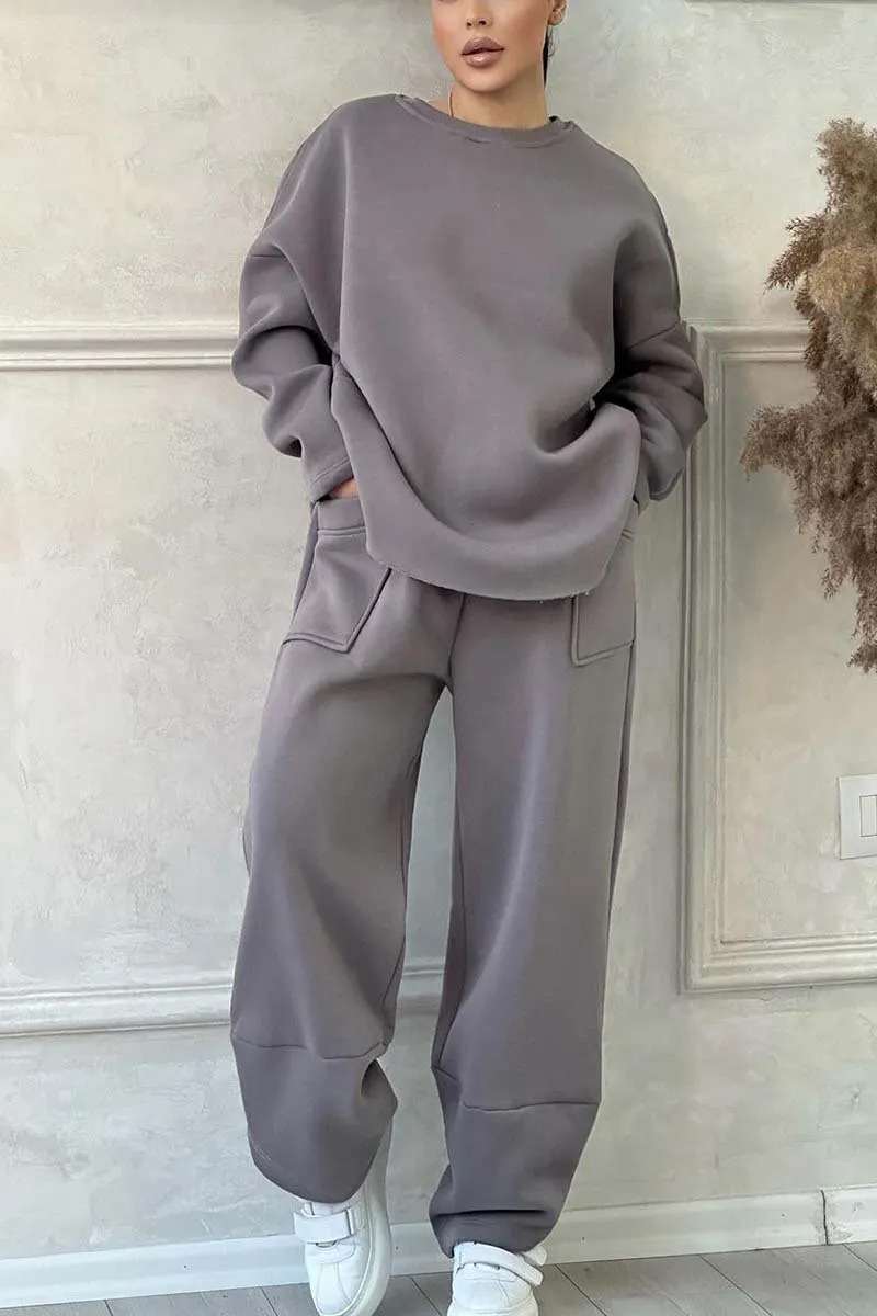 Relaxed Fit Sweatshirt and Pants Two Piece Set (Buy 2 Free Shipping)
