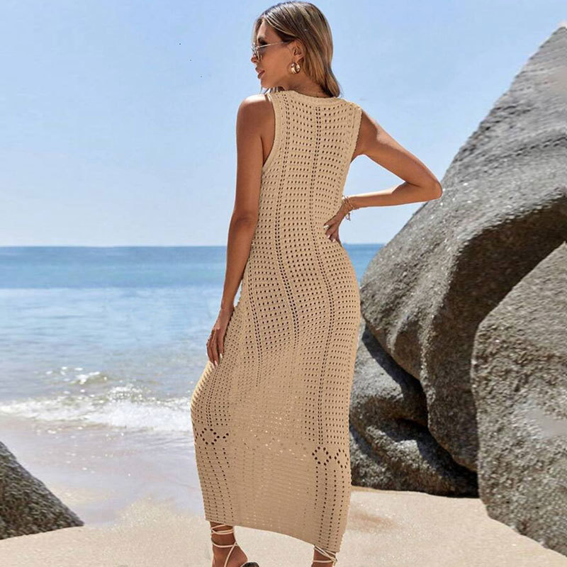 Elegant V-Neck Sleeveless Crochet Knit Maxi Dress
