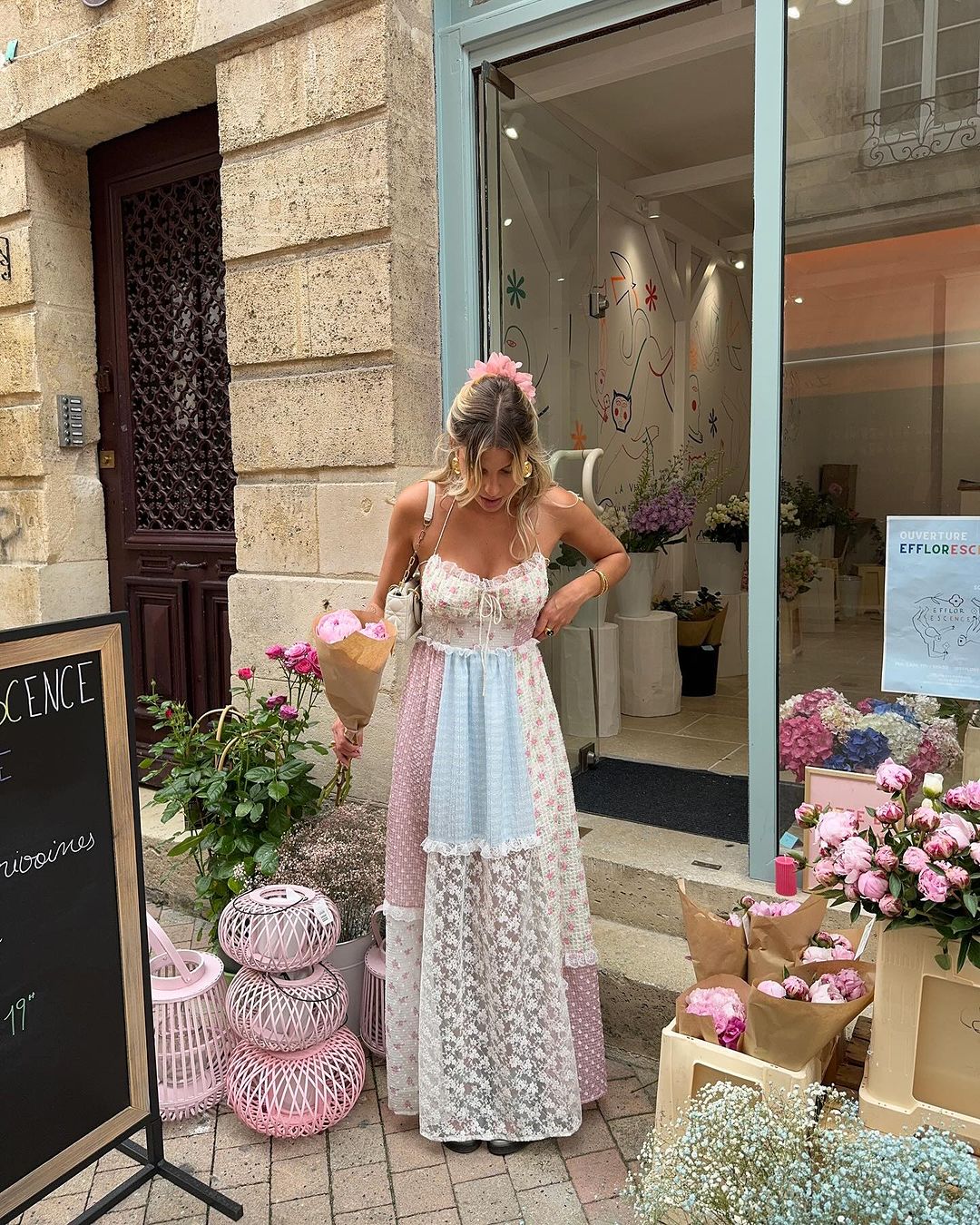 Lace Patchwork Halter Neck Floral Holiday Dress