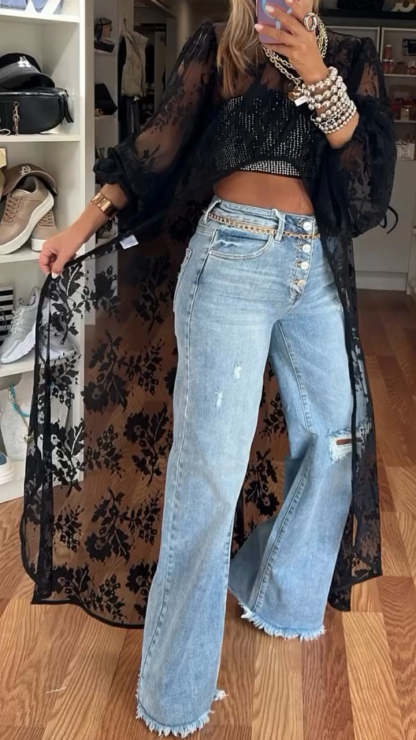 Round Neck Lace Short Front and Long Back Casual Top (Buy 2 Free Shipping)