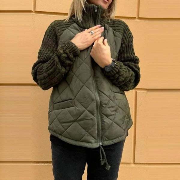 Women's Casual Solid Color Knitted Patchwork Zipped Jacket