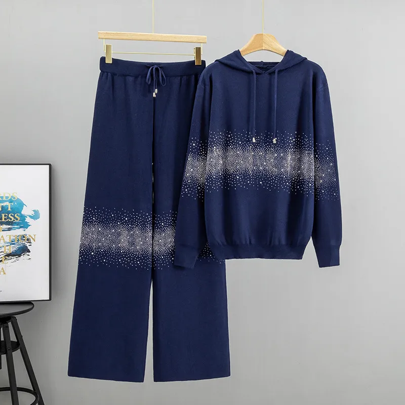 Elegant Gradient Sparkle Rhinestone Hoodie & Wide-Leg Pants Set (Buy 2 Free Shipping)
