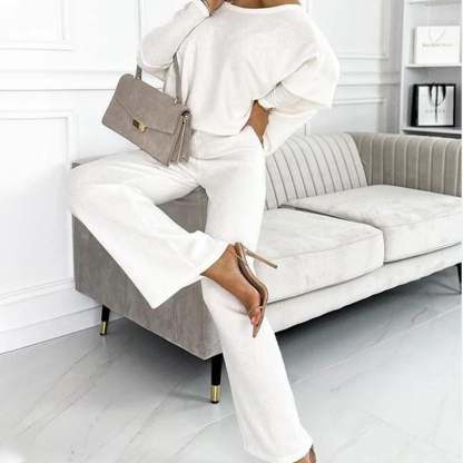 Solid Color Drop Shoulder Pullover and Loose Pants Set (Buy 2 Free Shipping)