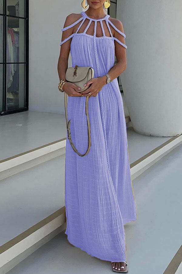 Modern and Sophisticated Linen Blend Draped Braids Cover Up Maxi Dress (Buy 2 Free Shipping)