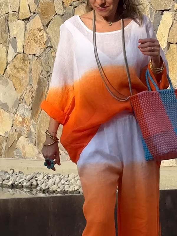 Last Day 49% OFF🔥Chic Cotton Linen Gradient Two-Piece Set(Buy 2 Free Shipping)