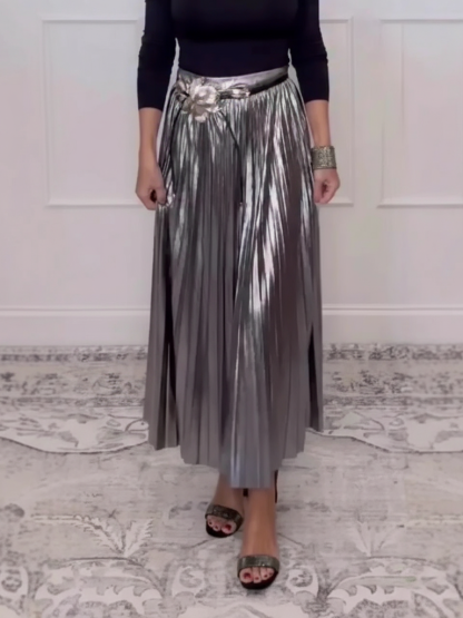 Elegant Shimmer High Waist Pleated Metallic Skirt (Buy 2 Free Shipping)