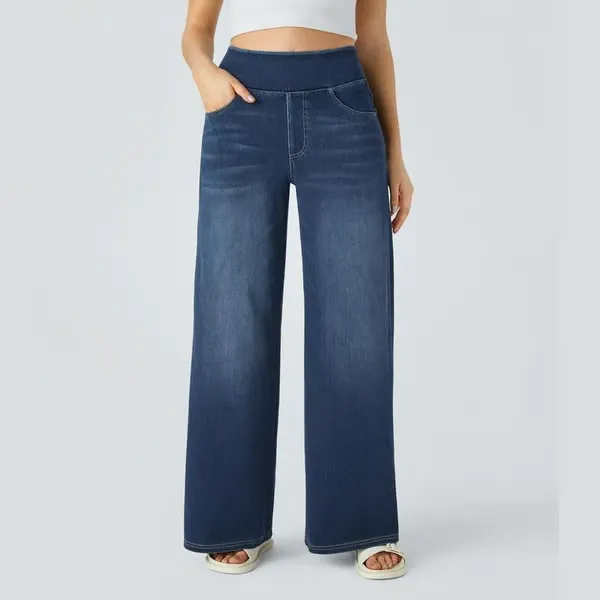 High-Waisted Wide-Leg Stretchy Knit Jeans (Buy 2 Free Shipping)