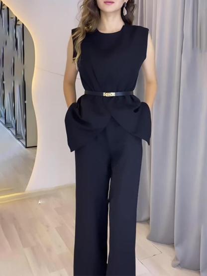 Sleeveless Top Wide Leg Pants Two-Piece Set